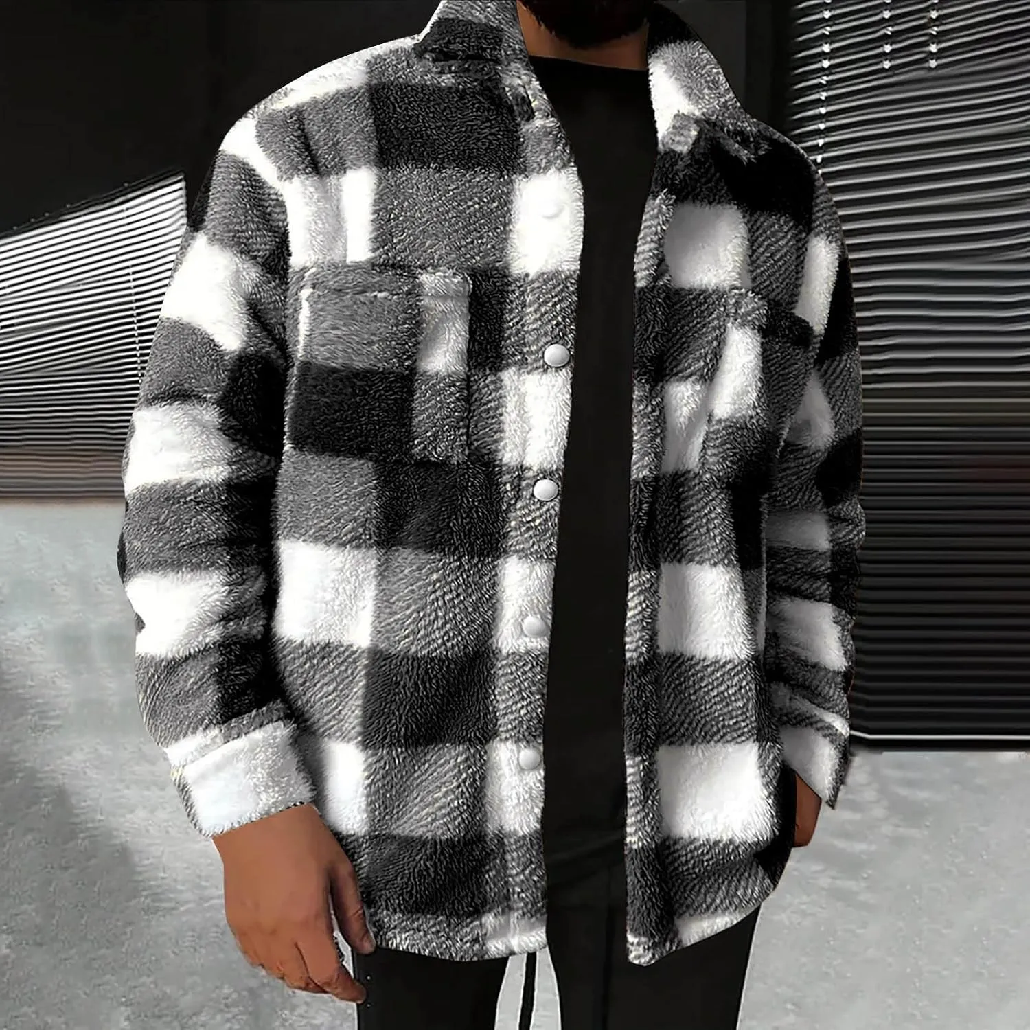 Plaid Jacket Men Big and Tall - Mens Shirt Jacket Lined - Flannel Jacket for Men - Sherpa Jacket Men - Fleece Jacket Men