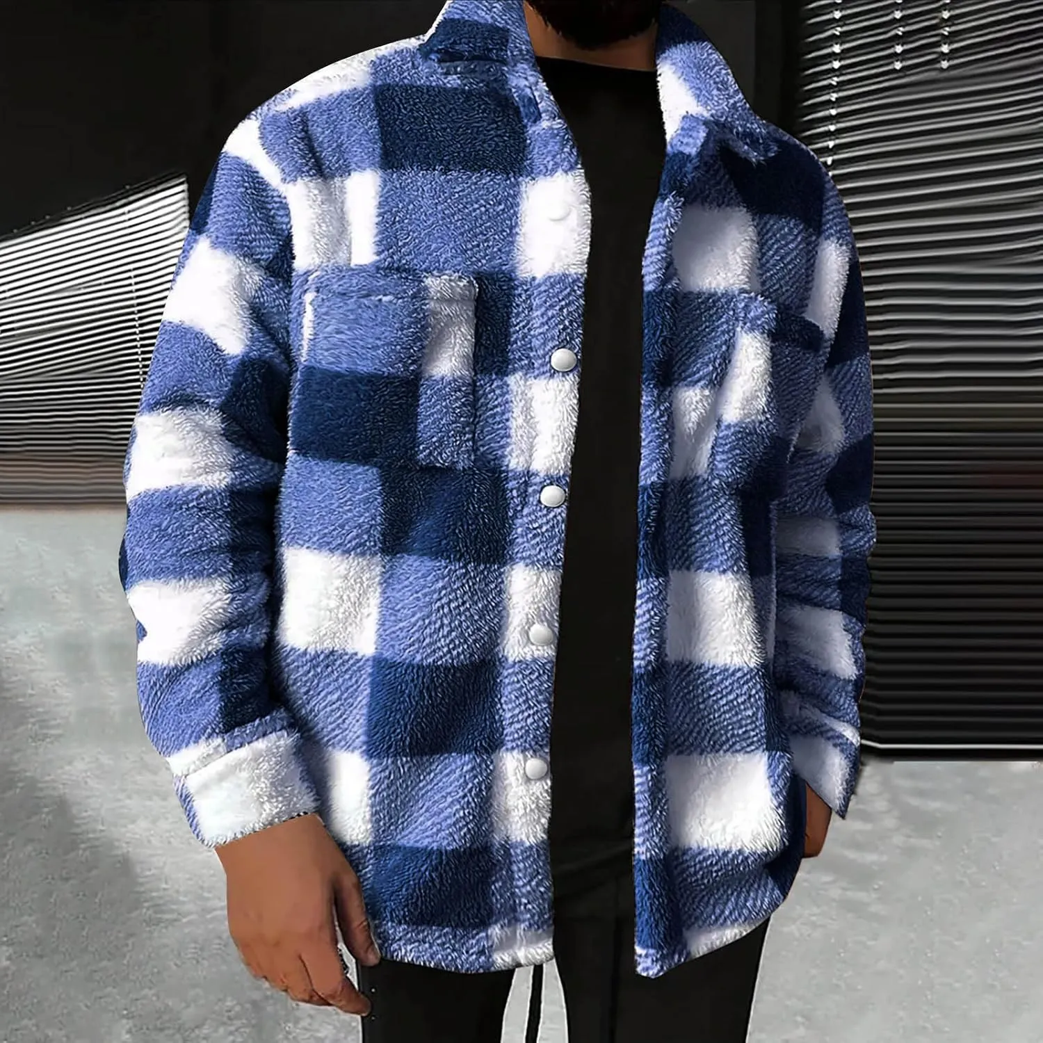 Plaid Jacket Men Big and Tall - Mens Shirt Jacket Lined - Flannel Jacket for Men - Sherpa Jacket Men - Fleece Jacket Men