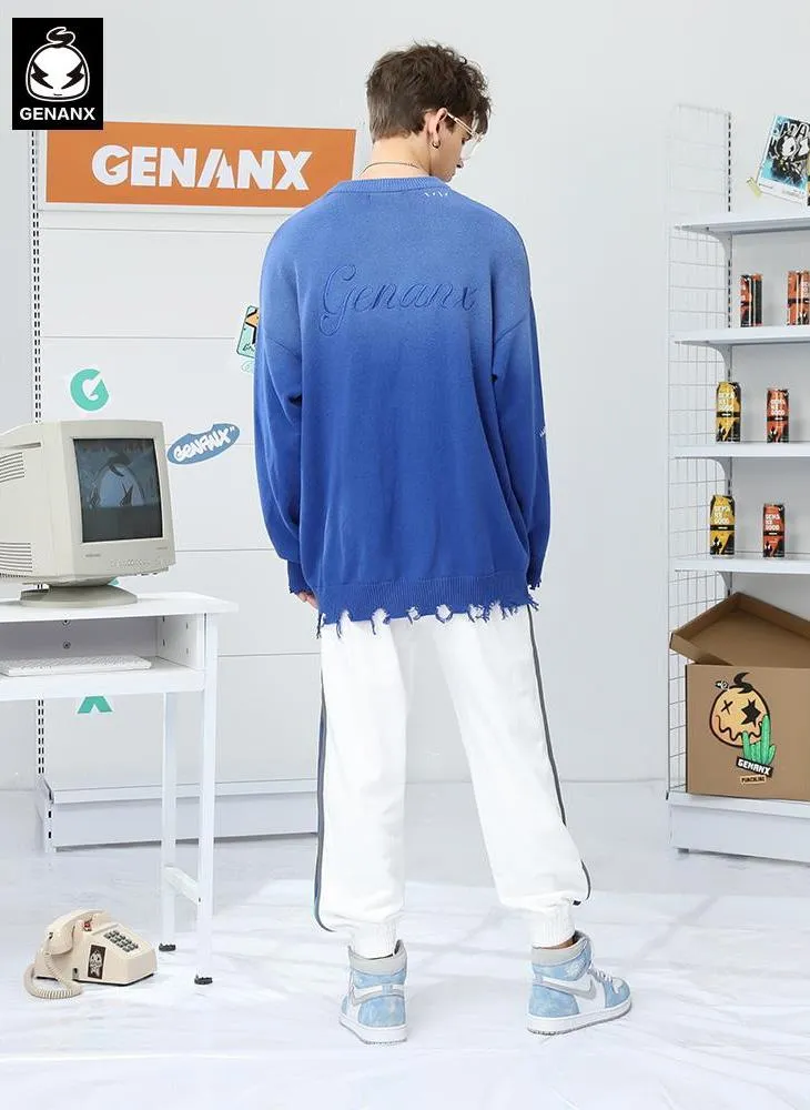 Plain Gradient Letter Print Tassel Sweater