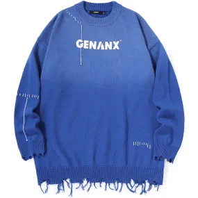 Plain Gradient Letter Print Tassel Sweater