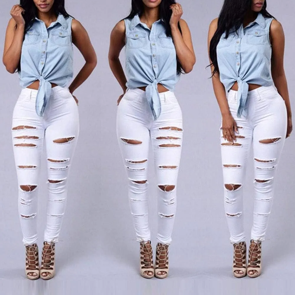 Ripped Jeans for Women, Women Stretchy Ripped Distressed Straight Leg Boyfriend Skinny Jeans