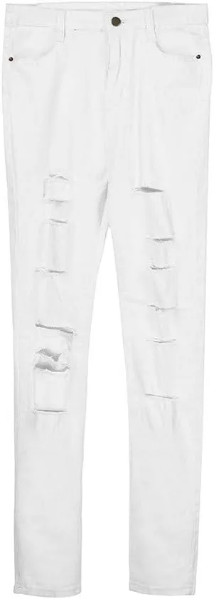 Ripped Jeans for Women, Women Stretchy Ripped Distressed Straight Leg Boyfriend Skinny Jeans