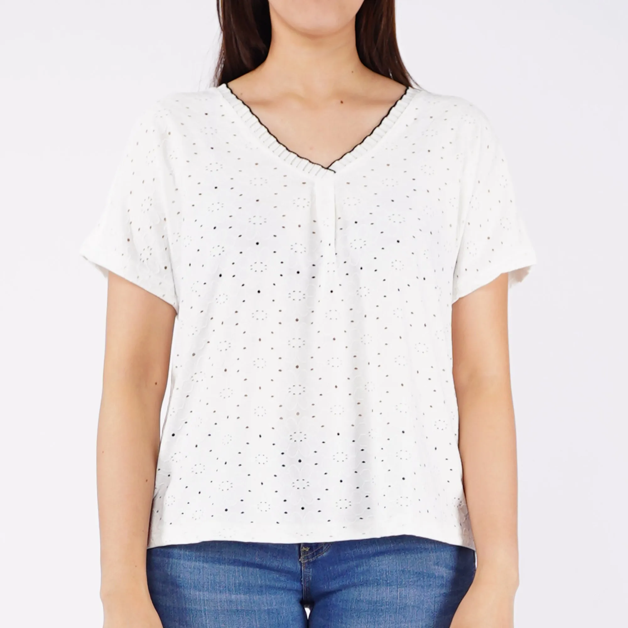 RRJ Ladies Basic Tees Boxy Fitting Special Fabric 153470 (White)