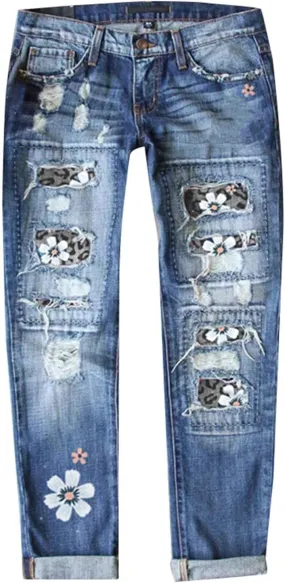 Sequin Jeans Mardi Gras Pants for Women Straight Leg Roll-up Denim Pants Distressed Frayed Raw Hem Boyfriend Jeans for Women