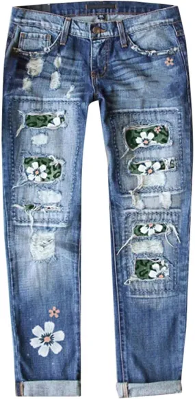 Sequin Jeans Mardi Gras Pants for Women Straight Leg Roll-up Denim Pants Distressed Frayed Raw Hem Boyfriend Jeans for Women