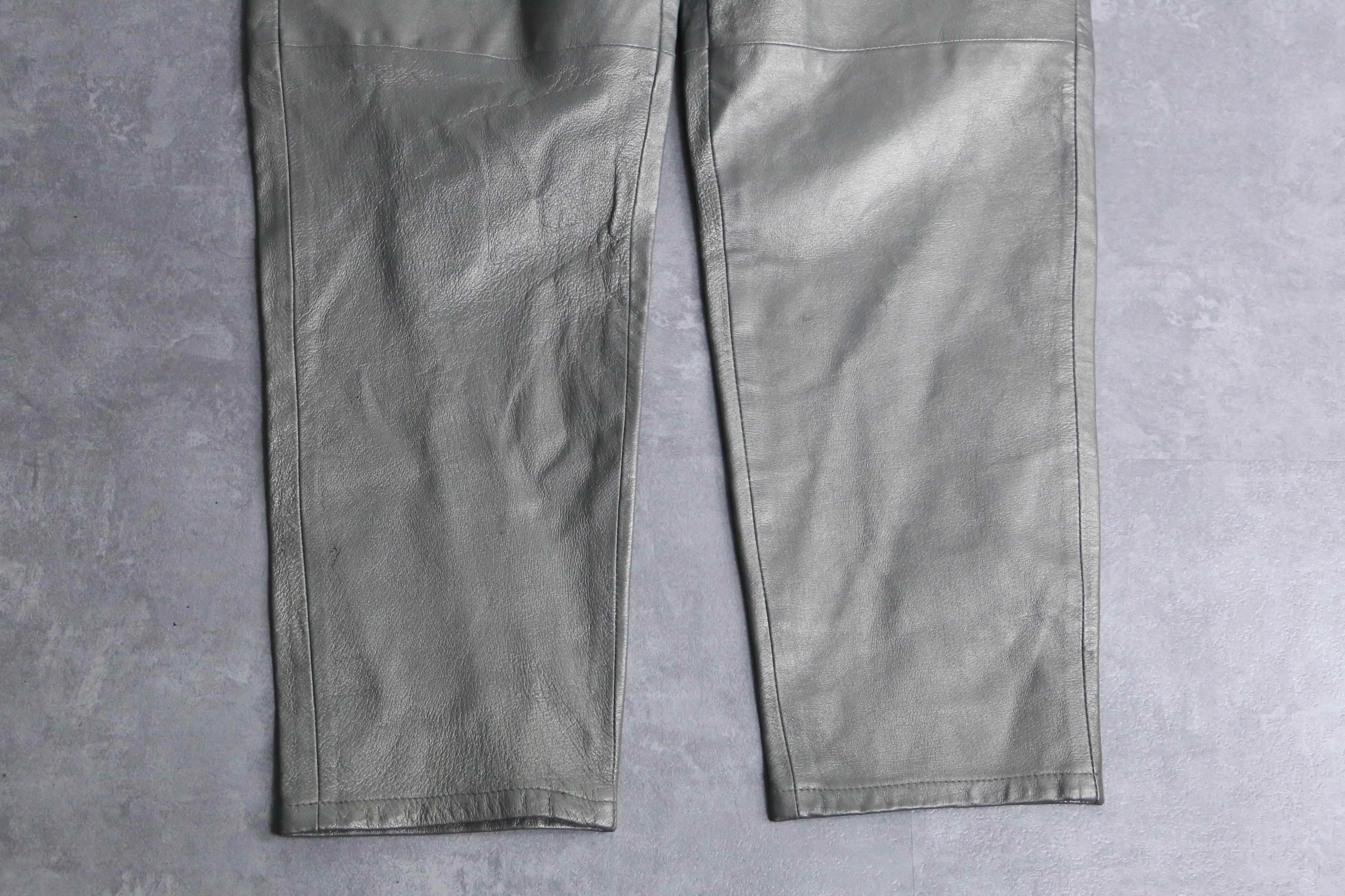 silver leather tapered pants