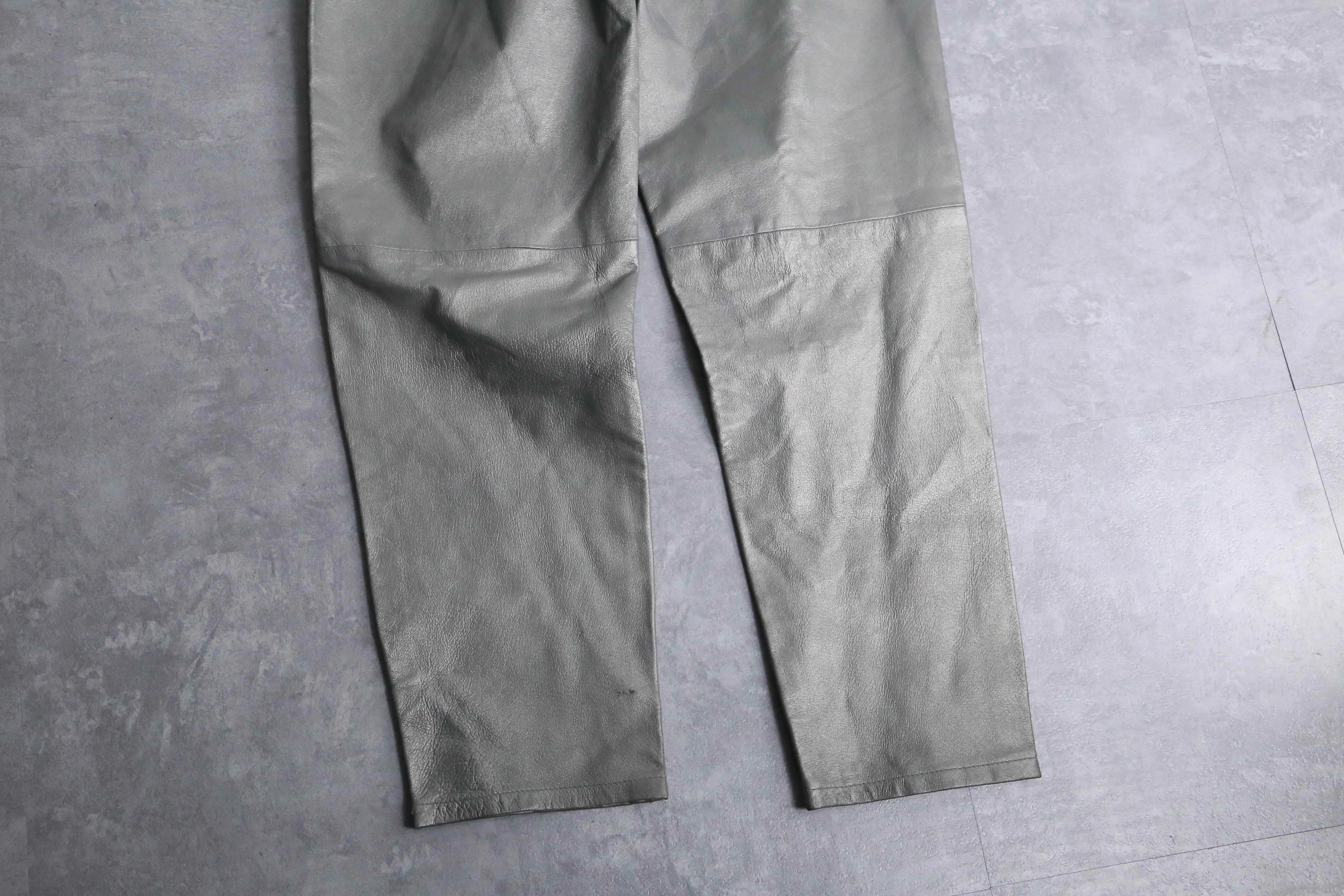 silver leather tapered pants