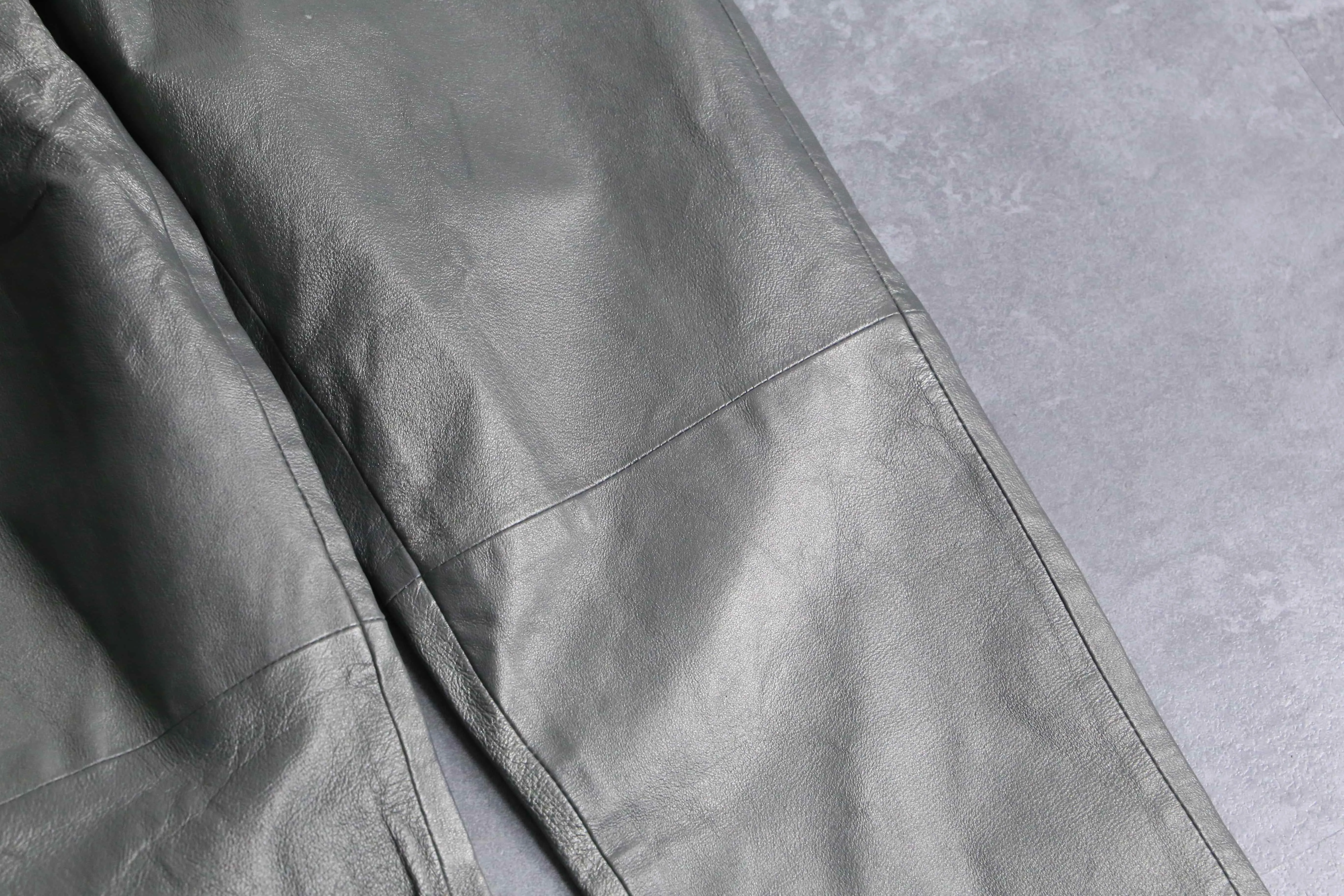 silver leather tapered pants