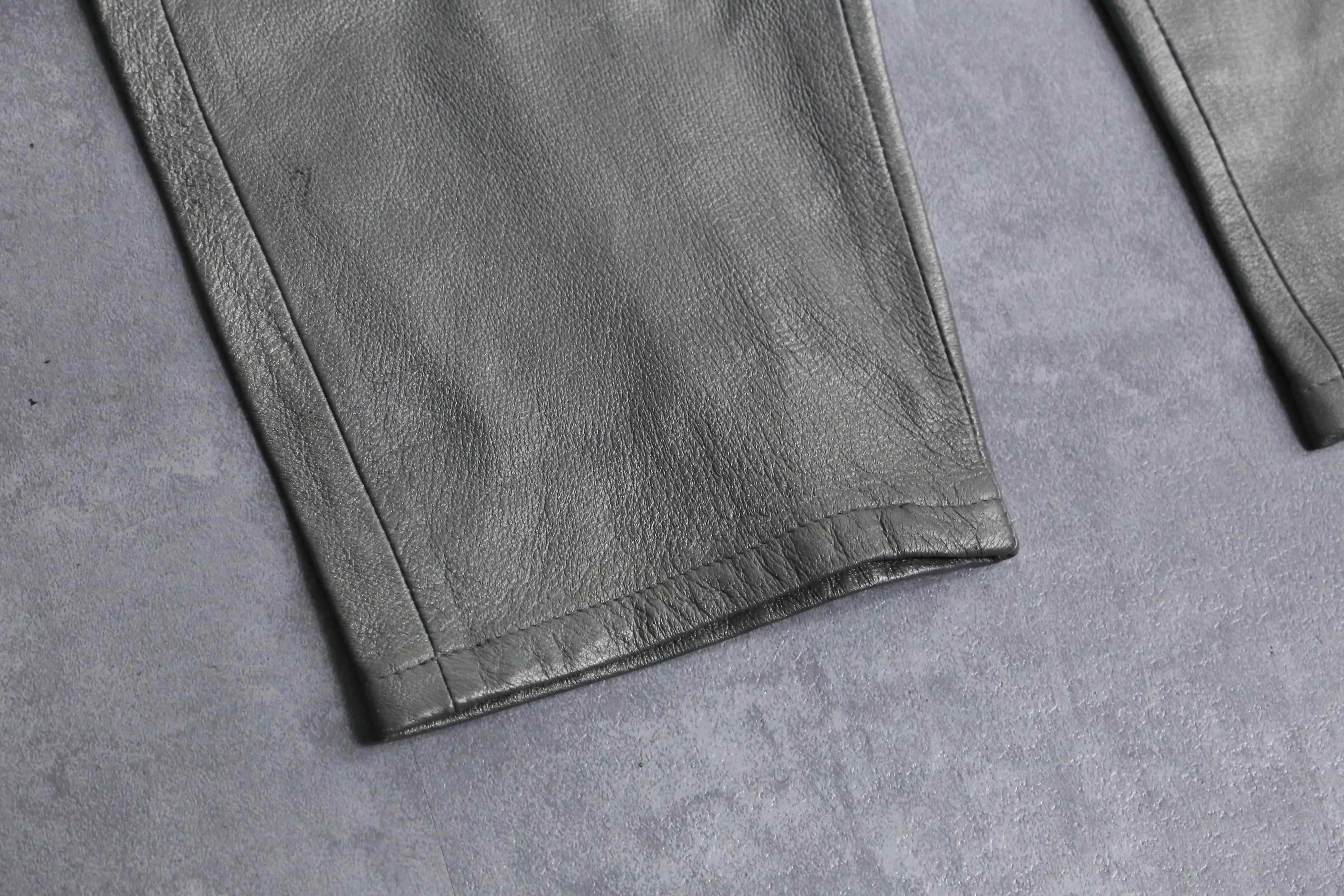 silver leather tapered pants