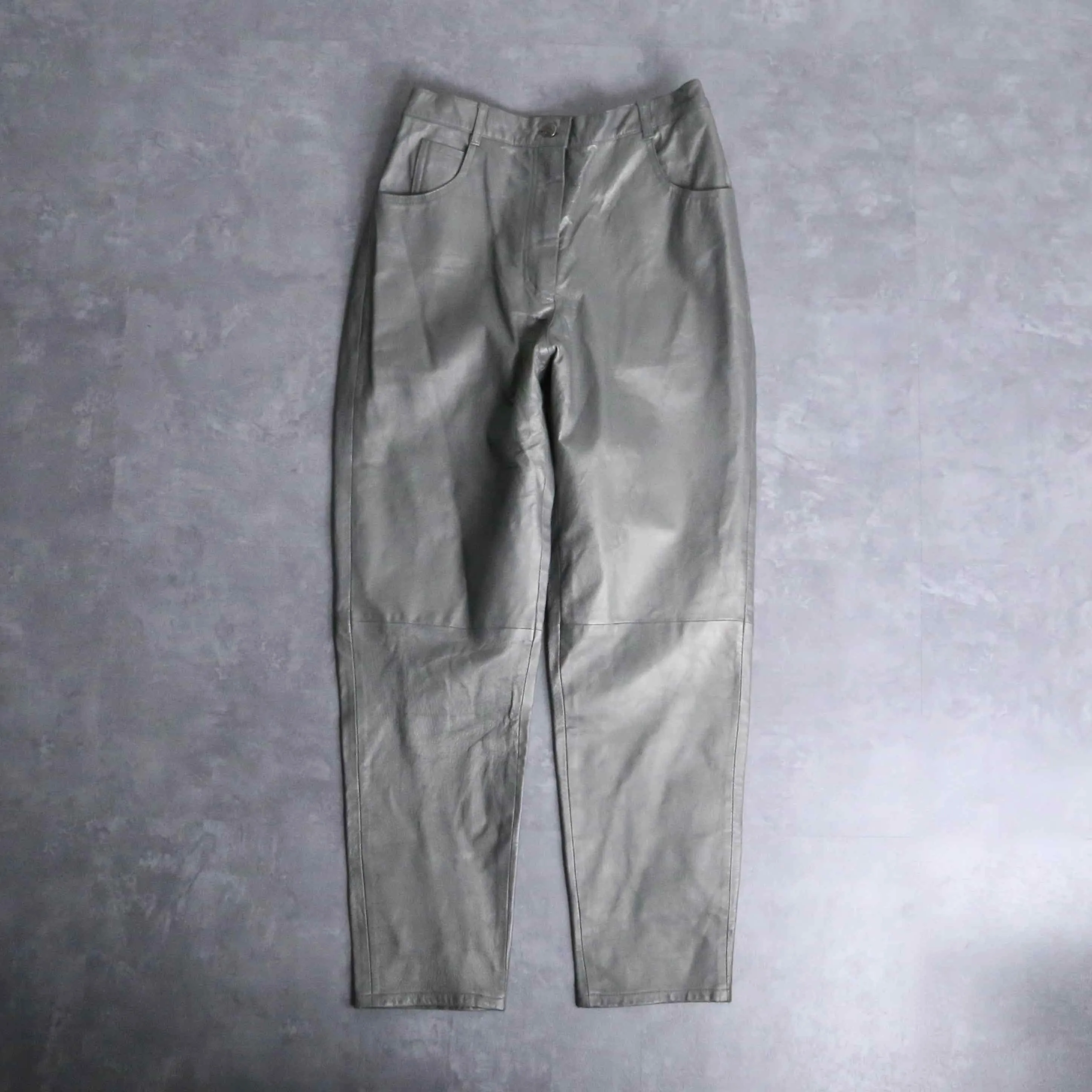 silver leather tapered pants