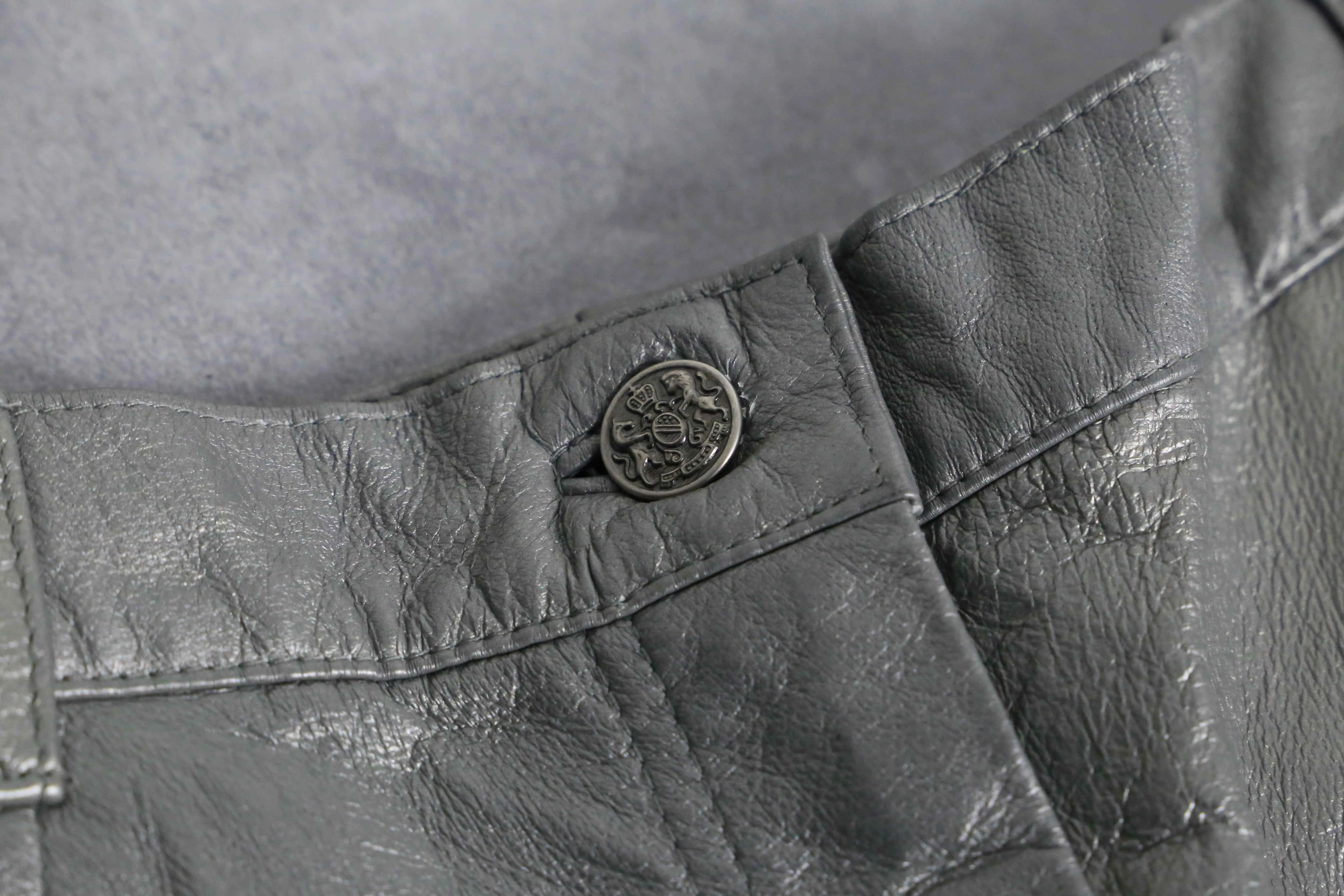 silver leather tapered pants