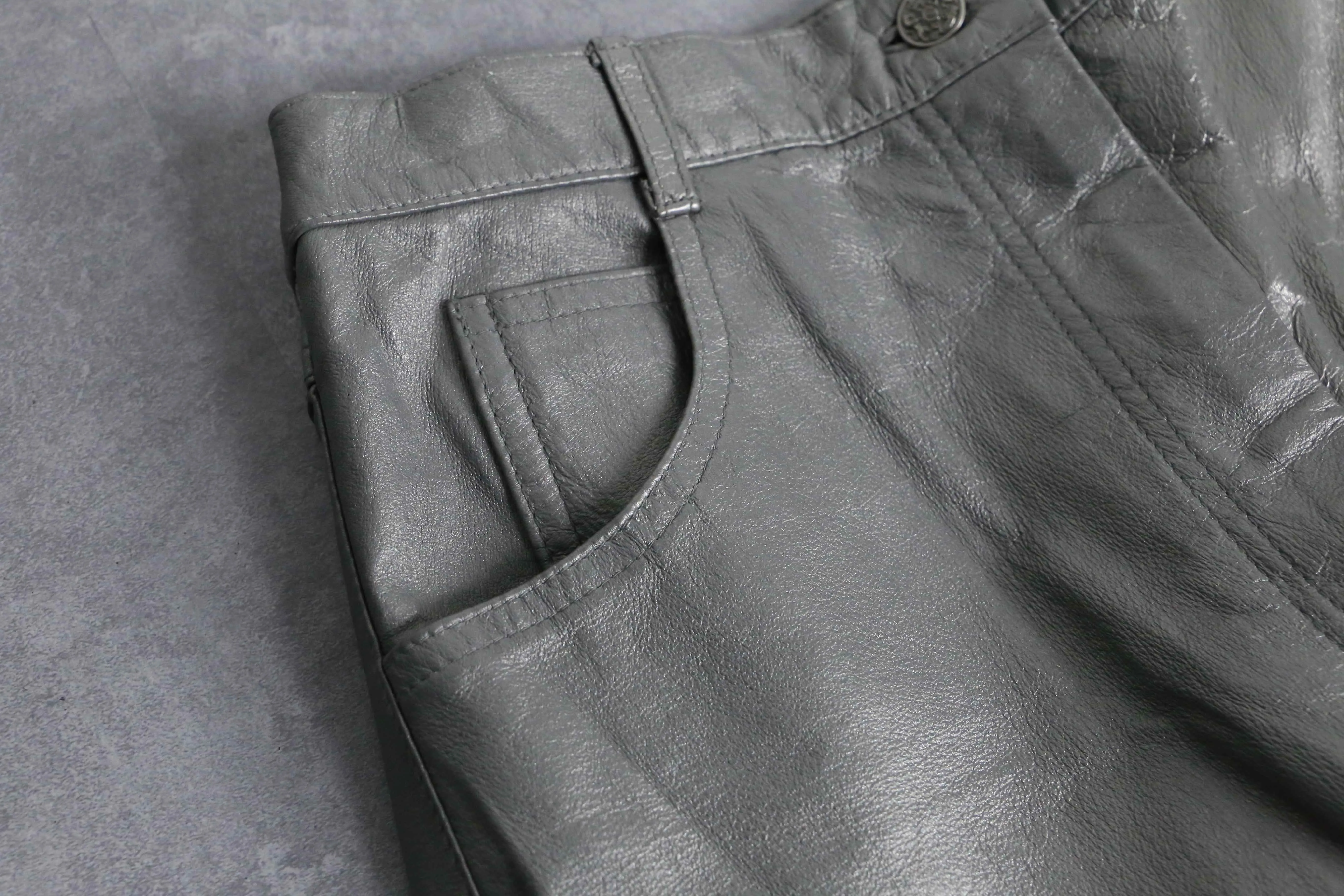 silver leather tapered pants