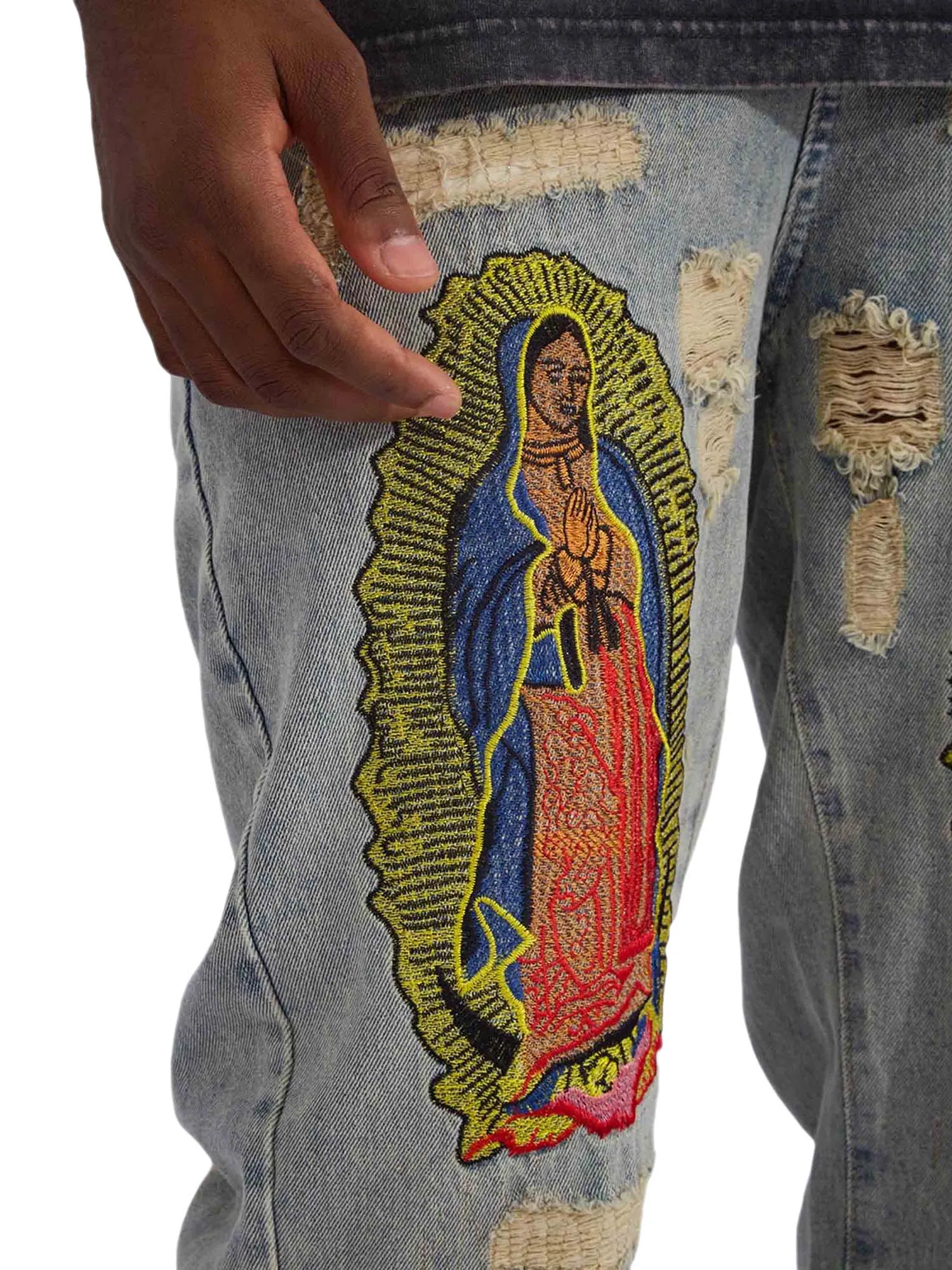 Sneakerhill American Street Style Ripped Embroidered Jeans - 1617