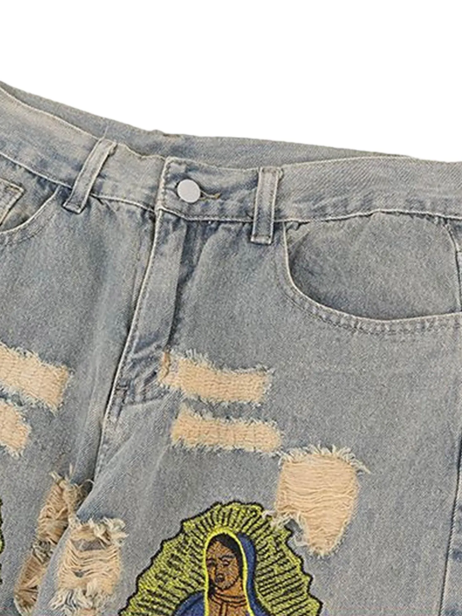 Sneakerhill American Street Style Ripped Embroidered Jeans - 1617