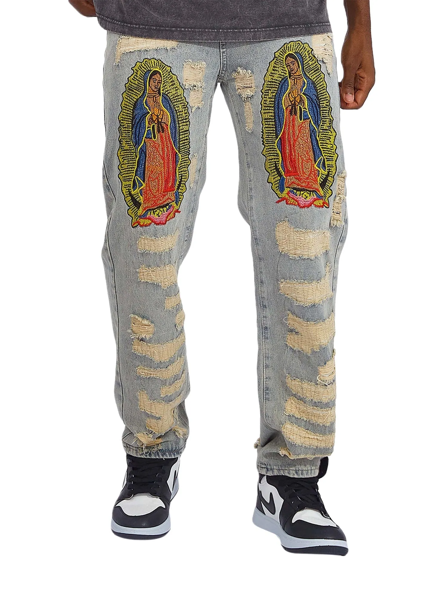 Sneakerhill American Street Style Ripped Embroidered Jeans - 1617