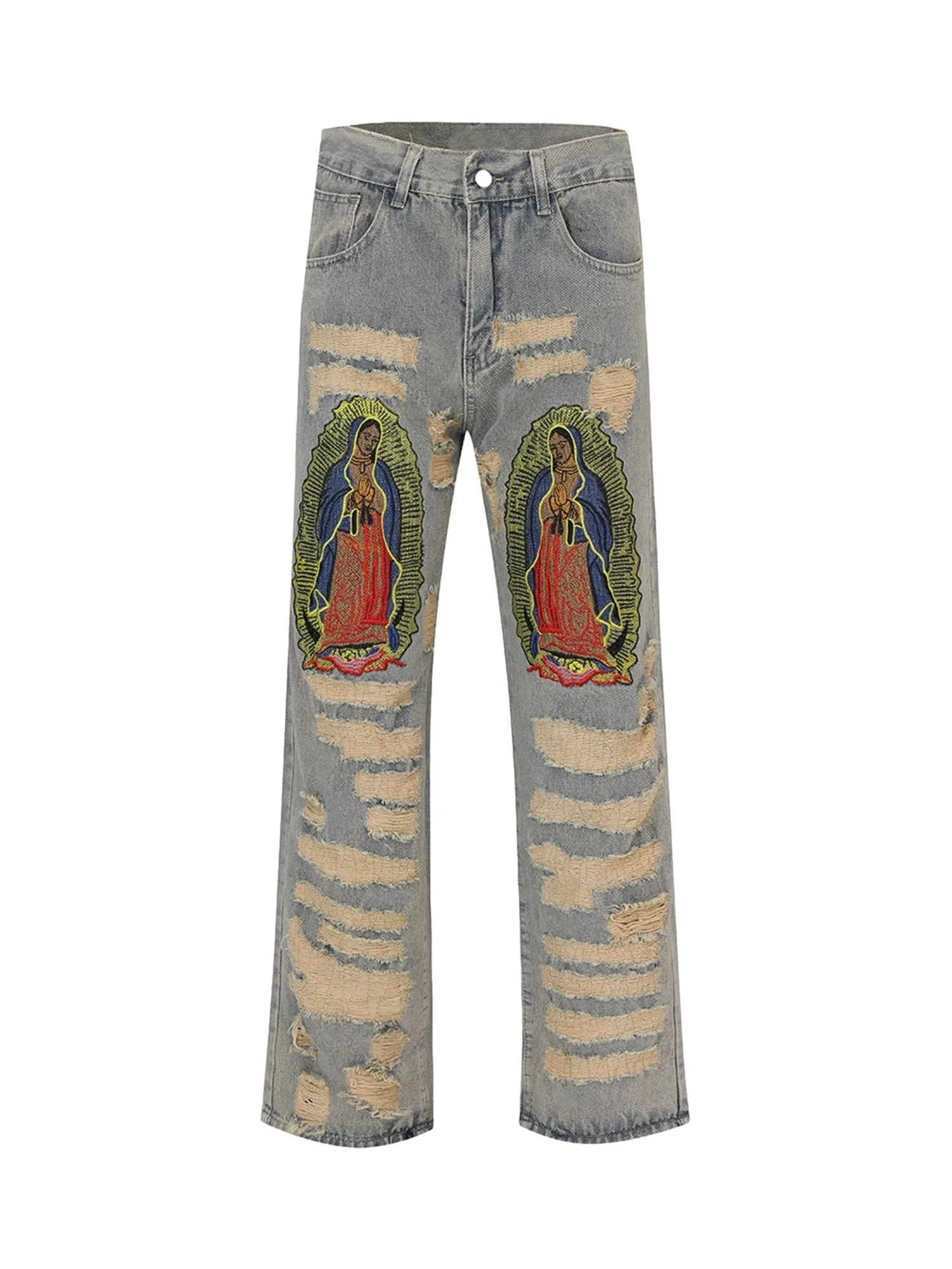 Sneakerhill American Street Style Ripped Embroidered Jeans - 1617