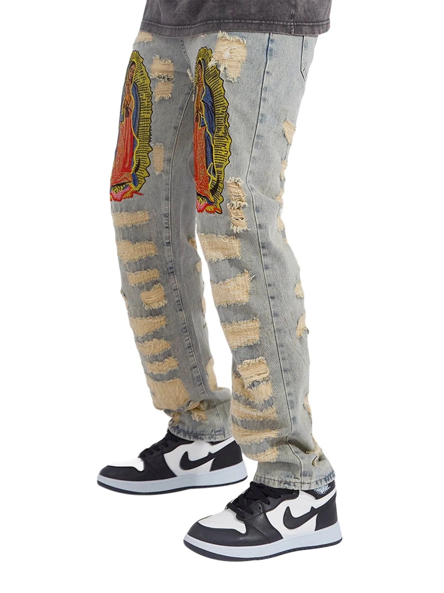Sneakerhill American Street Style Ripped Embroidered Jeans - 1617