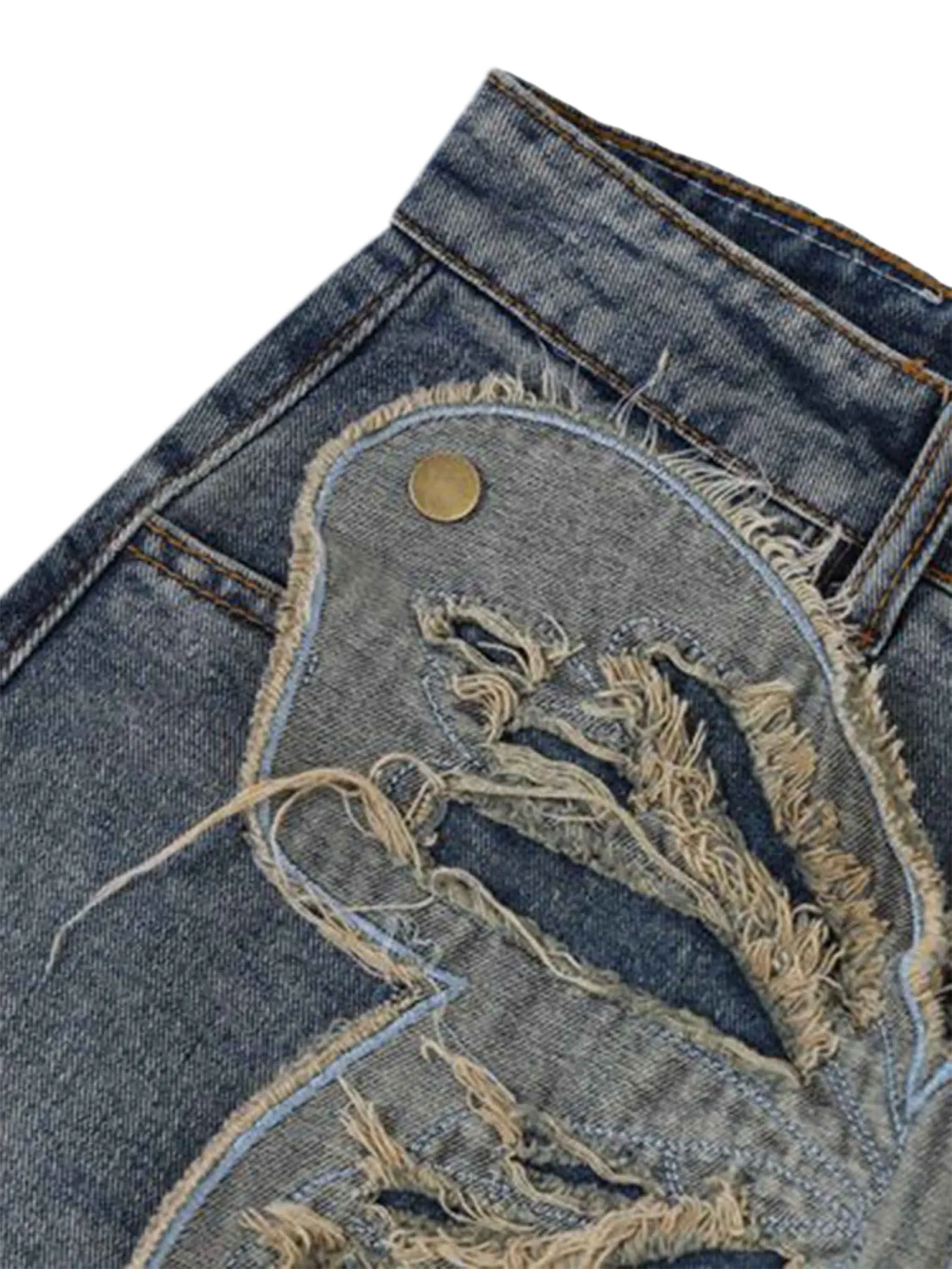 Sneakerhill Appliqued Butterfly Embroidered Jeans