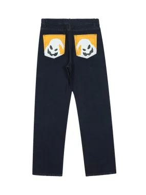 Sneakerhill Cartoon Pocket Print Washed Jeans