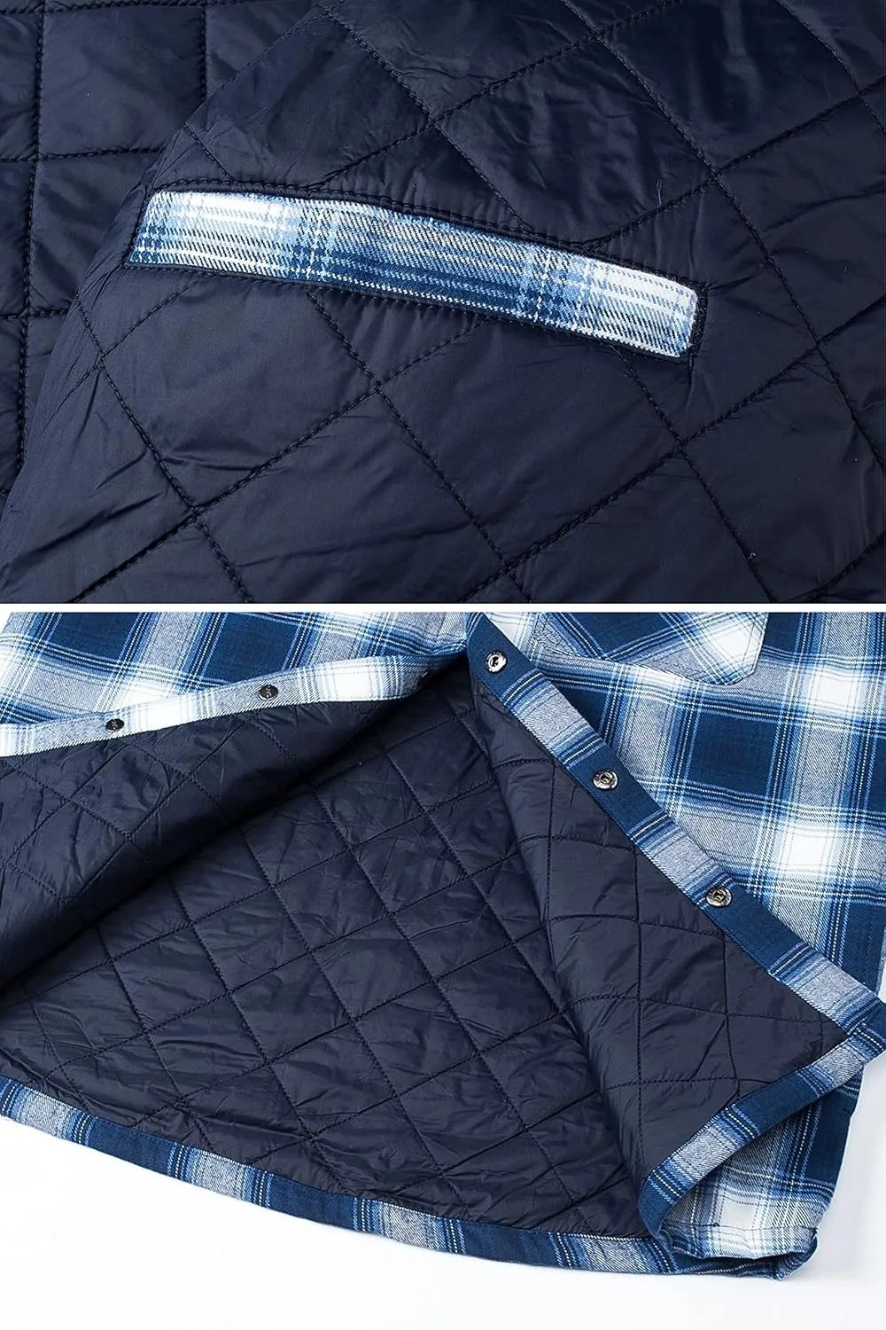 TACVASEN Mens Flannel Jacket with Hood Thick Plaid Flannel Shirts Quilted Lined Long Sleeve Winter Cotton Coat Button Down