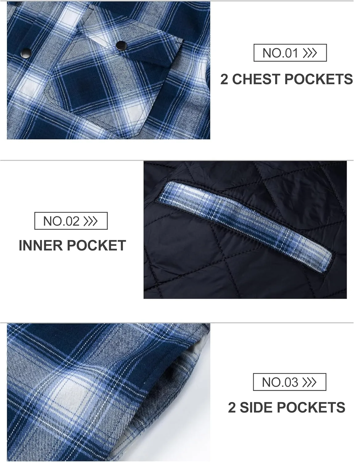TACVASEN Mens Flannel Jacket with Hood Thick Plaid Flannel Shirts Quilted Lined Long Sleeve Winter Cotton Coat Button Down