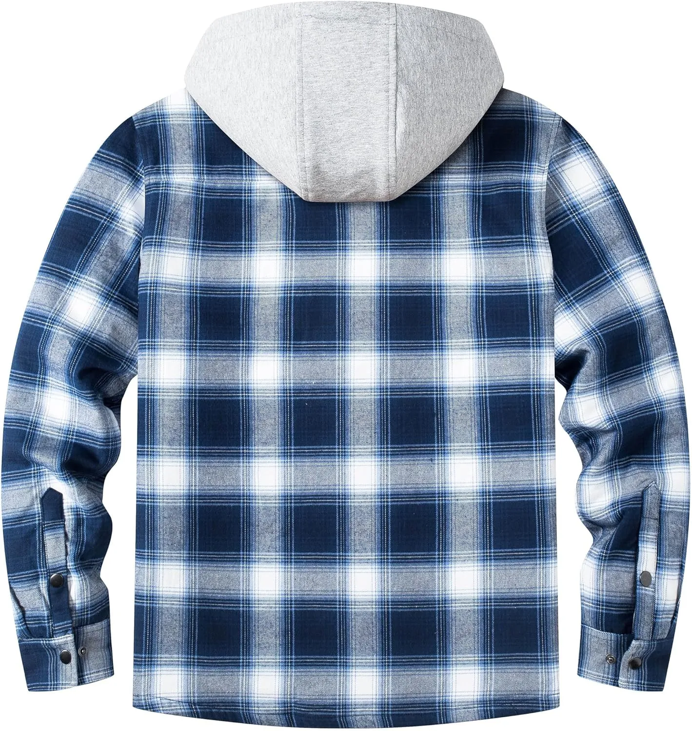 TACVASEN Mens Flannel Jacket with Hood Thick Plaid Flannel Shirts Quilted Lined Long Sleeve Winter Cotton Coat Button Down