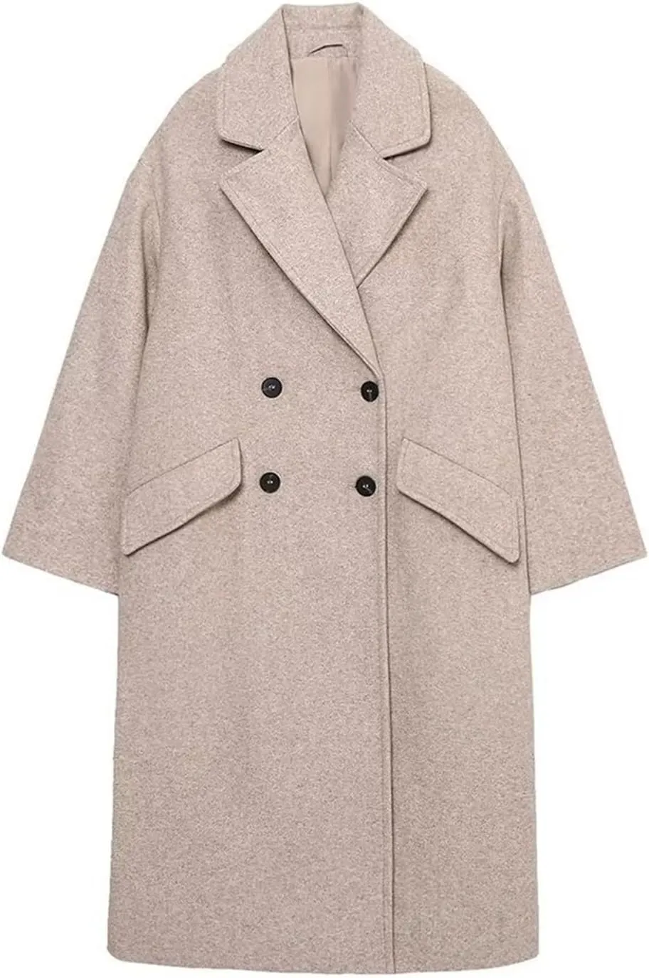 Trench Coats for Women Casual Wool Blend Fall Winter Warm Jacket Notch Lapel Single-Breasted Pea Coat With Pockets