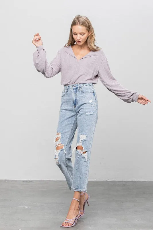 Veronica High Rise Ripped Girlfriend Jeans