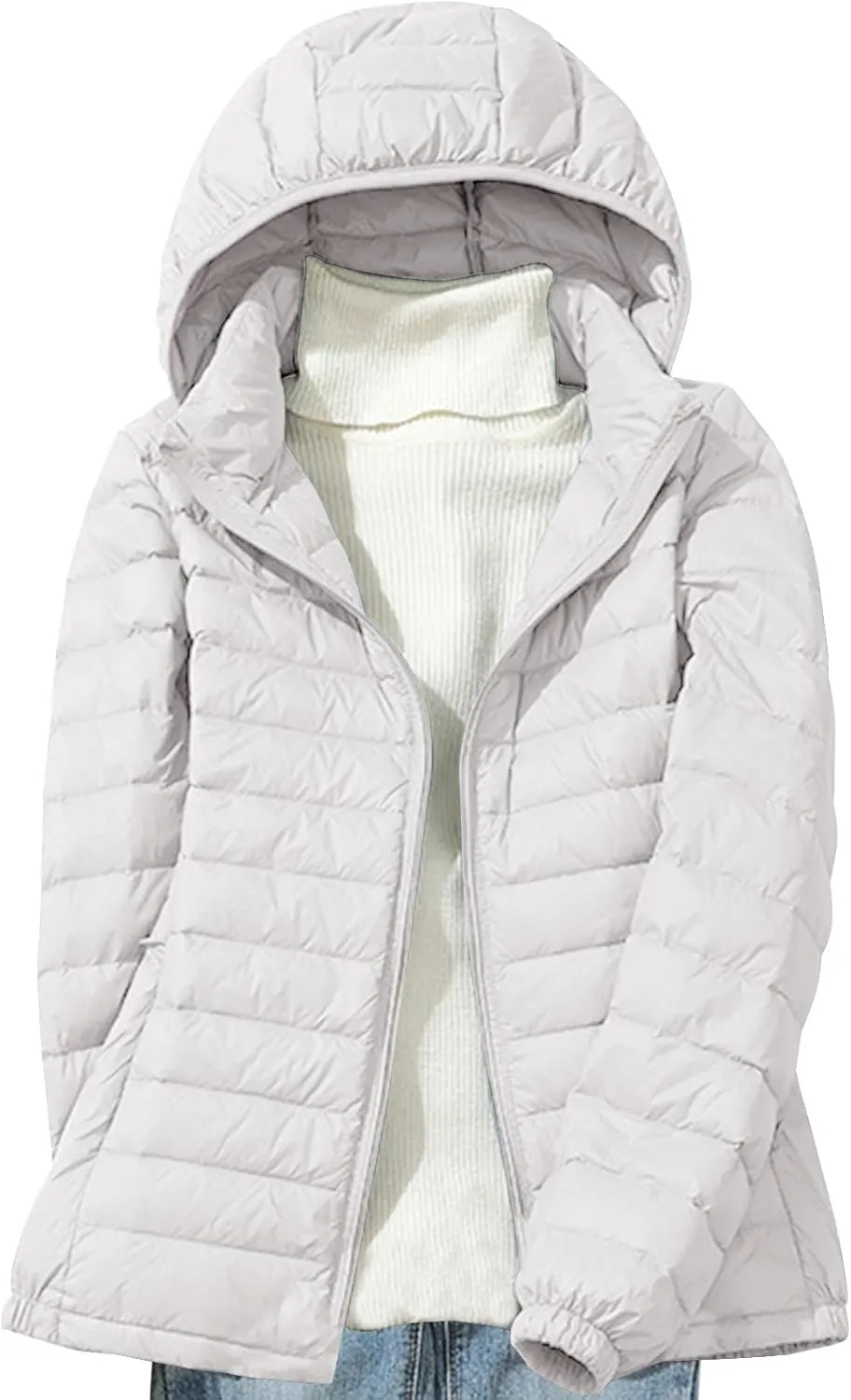 Warm Sweaters for Women Women's Packable Puffer Jackets Lightweight Short Winter Warm Down Zip Casual Solid Coats with Detachable Hood Oversized Bomber Jacket Women White