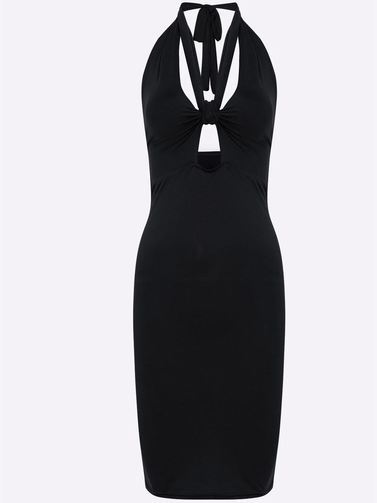 Wholesale Black Halter Sleeveless Plain Backless Cut Out Midi Dress