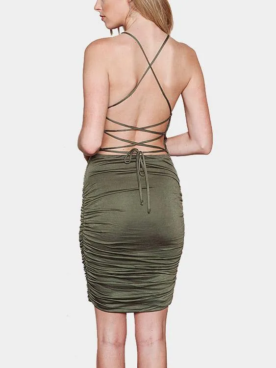 Wholesale Green Sleeveless Backless Bodycon Midi Dress