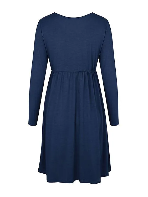 Wholesale Round Neck Long Sleeve Stitching Hem Midi Dress