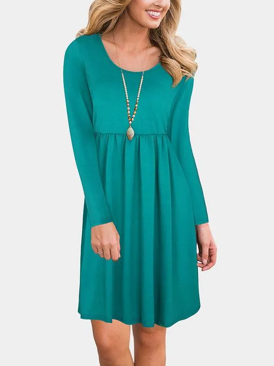 Wholesale Round Neck Long Sleeve Stitching Hem Midi Dress