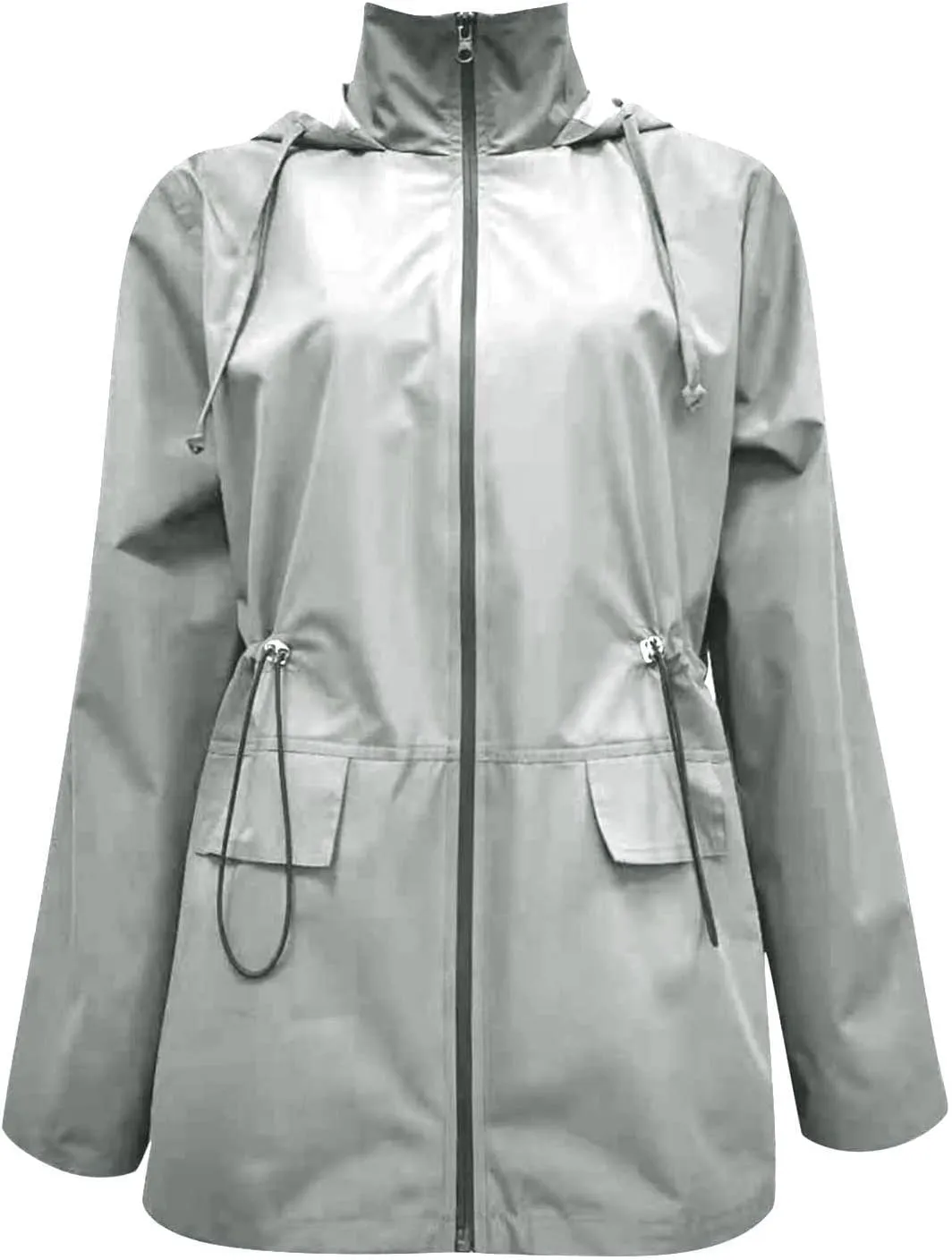 Windproof Jacket for Women Long Sleeve Raincoat Full Zip Up Hooded Plain Windbreaker with Pocket Zipper Ligh Weight Autumn
