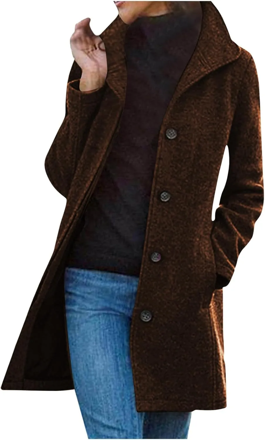 Winter Long Pea Coats for Women Wool Blend Stand Collar Single Breasted Jackets 2024 Casual Peacoat Overcoats