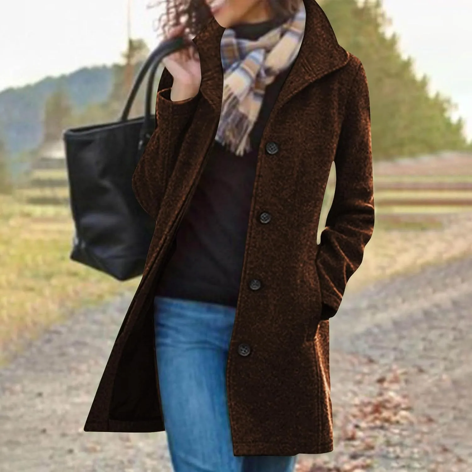 Winter Long Pea Coats for Women Wool Blend Stand Collar Single Breasted Jackets 2024 Casual Peacoat Overcoats