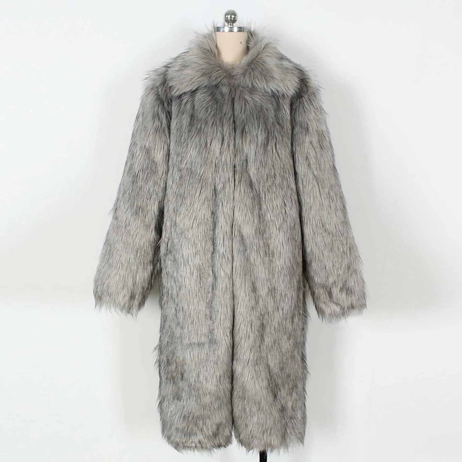 Women Winter Coat Faux Fur Full Length Warm Fuzzy Lapel Parka Jacket Thick Plus Size Sherpa Outerwear