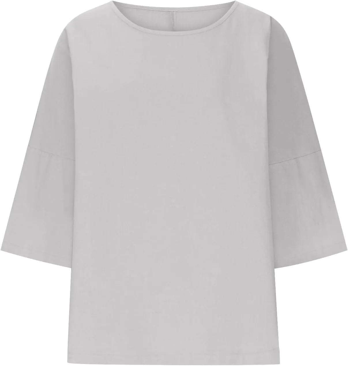 Womens Fashion Cotton Linen T-Shirt Crewneck 3/4 Sleeves Tops Solid Color Loose Basic Tees Summer Casual Blouses