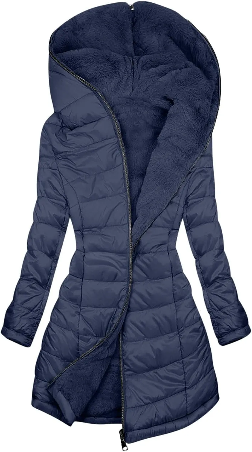 Women's Long Winter Puffer Coat Waterproof Warm Zip Up Down Jacket Faux Fur Hooded Warm Parka Jackets