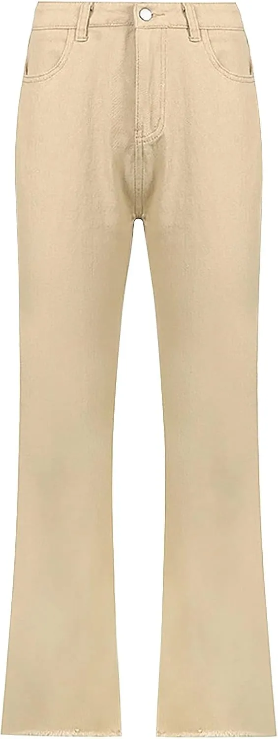 Women's Stretch Bell Bottom Jeans High Waisted Wide Leg Denim Pants Y2K Patterned Baggy Flared Hem Jeans