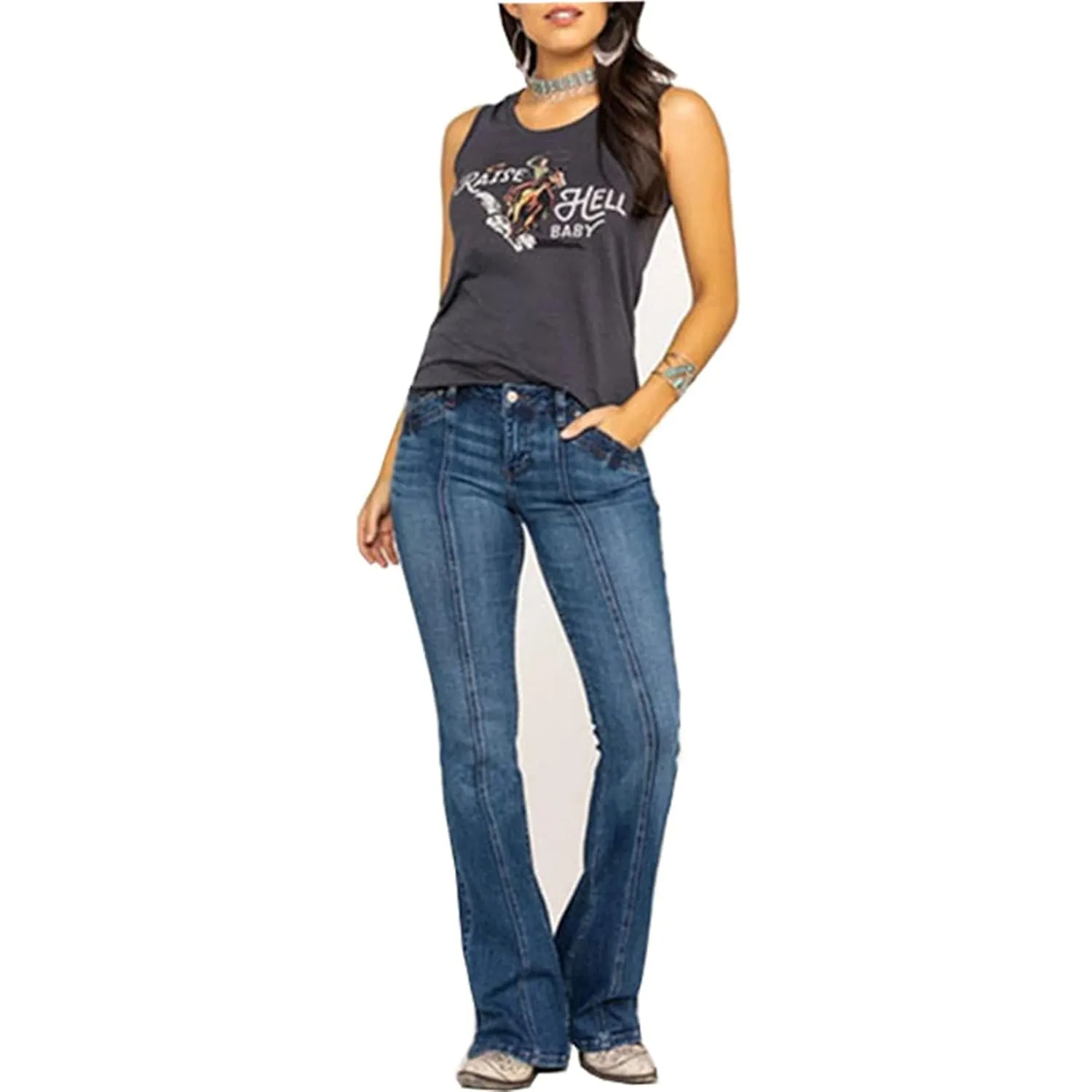 Women's Stretchy Bootcut Bell Bottom Jean Mid Rise Washed Skinny Bootcut Jeans Vintage Slim Flare Denim Pants for Women (Large,Dark Blue)