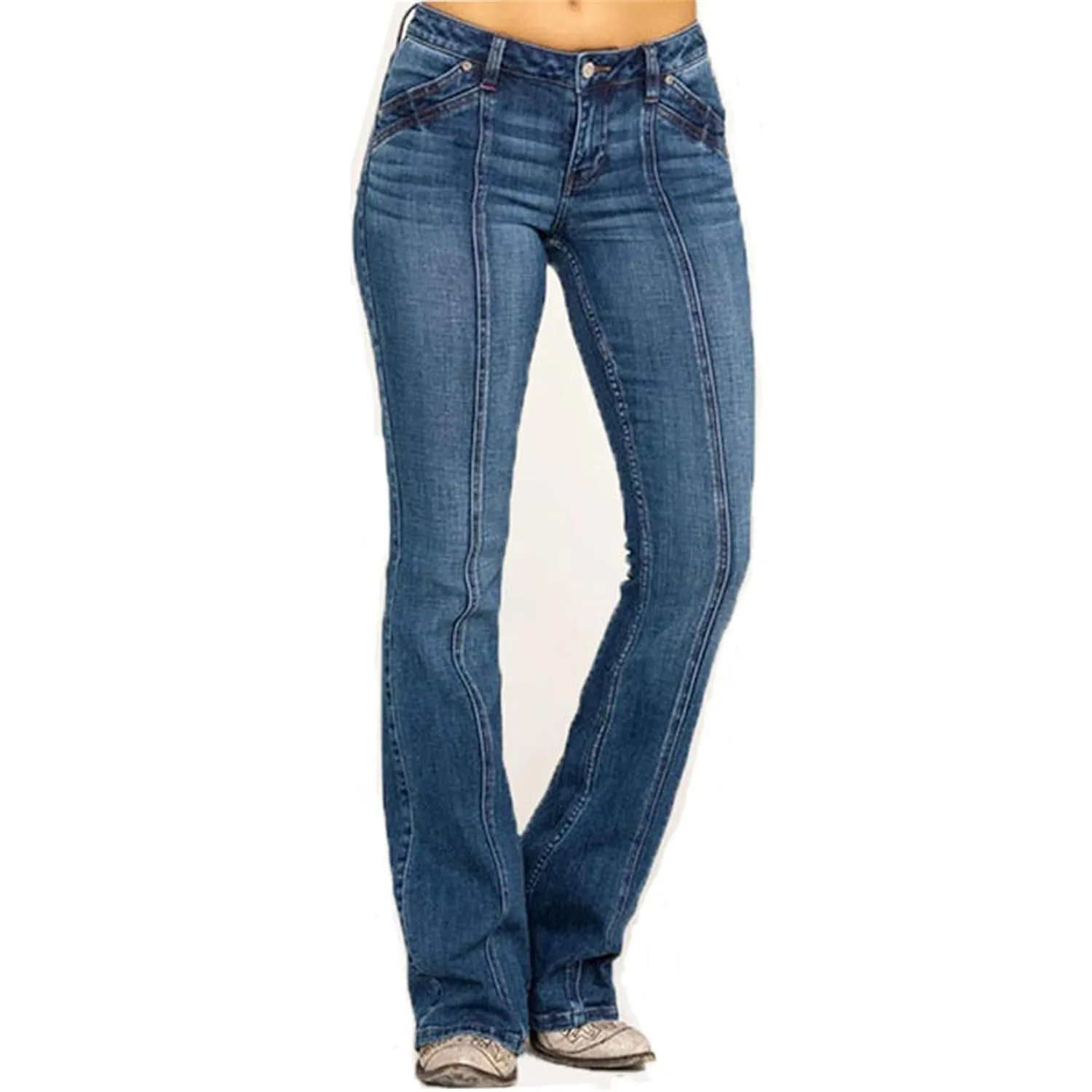 Women's Stretchy Bootcut Bell Bottom Jean Mid Rise Washed Skinny Bootcut Jeans Vintage Slim Flare Denim Pants for Women (Large,Dark Blue)