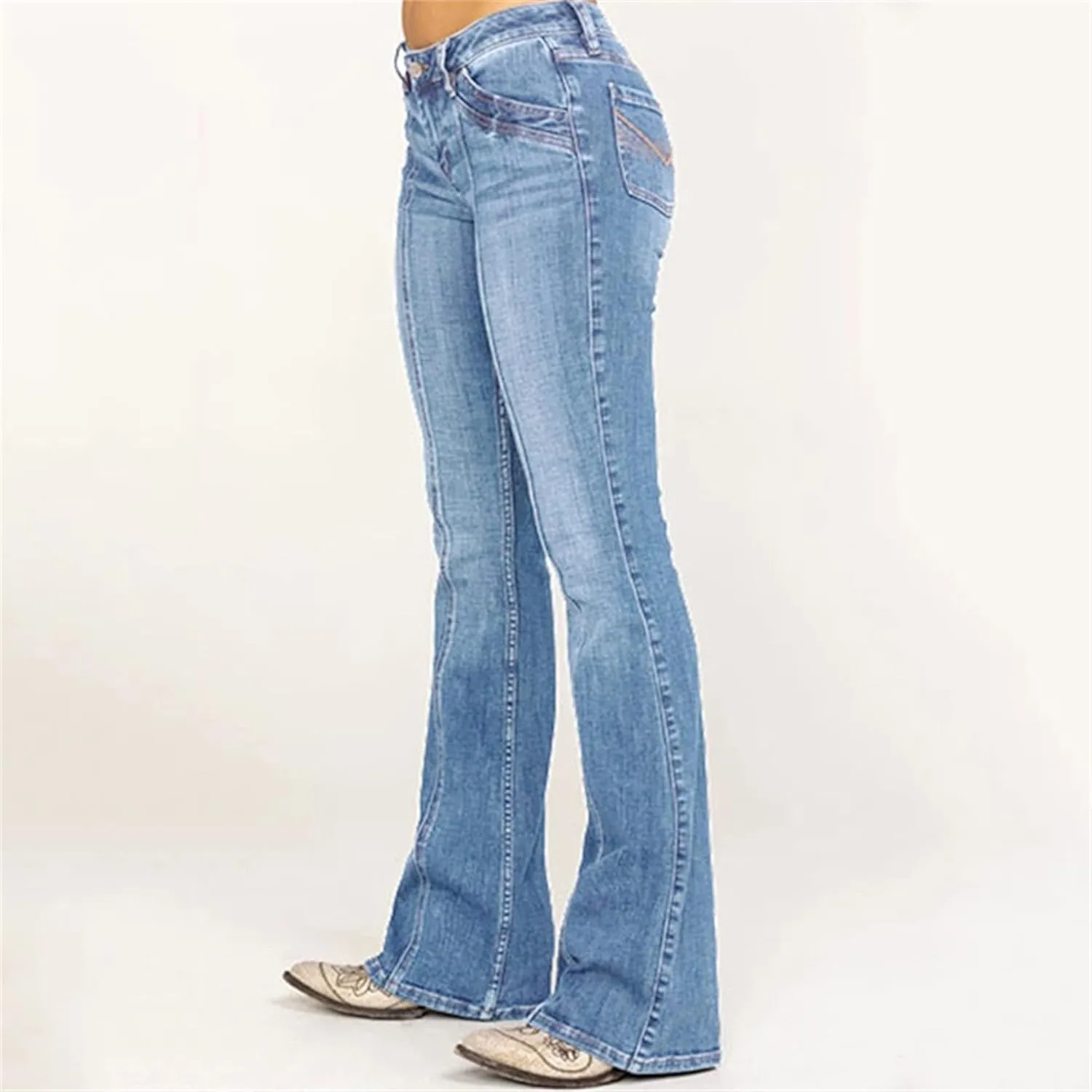 Women's Stretchy Bootcut Bell Bottom Jean Mid Rise Washed Skinny Bootcut Jeans Vintage Slim Flare Denim Pants for Women (Large,Light Blue)