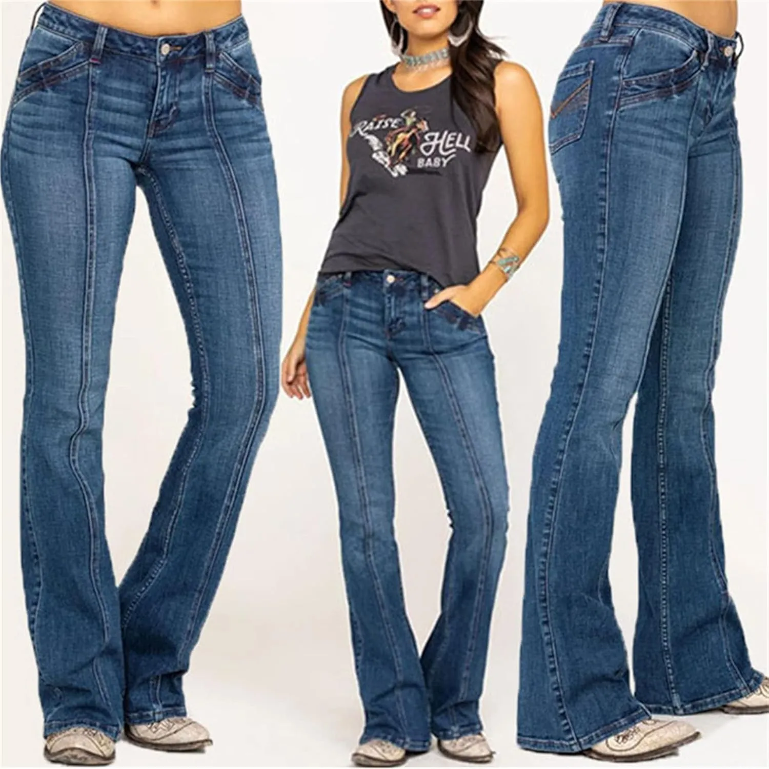 Women's Stretchy Bootcut Bell Bottom Jean Mid Rise Washed Skinny Bootcut Jeans Vintage Slim Flare Denim Pants for Women (Large,Light Blue)