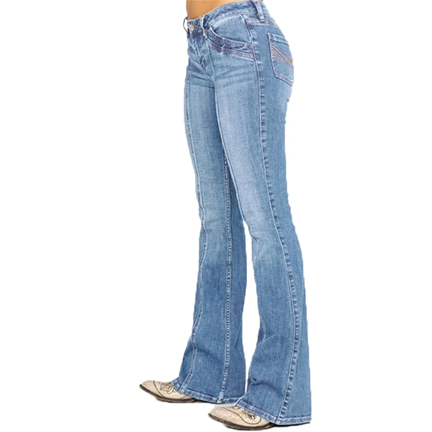Women's Stretchy Bootcut Bell Bottom Jean Mid Rise Washed Skinny Bootcut Jeans Vintage Slim Flare Denim Pants for Women (Large,Light Blue)