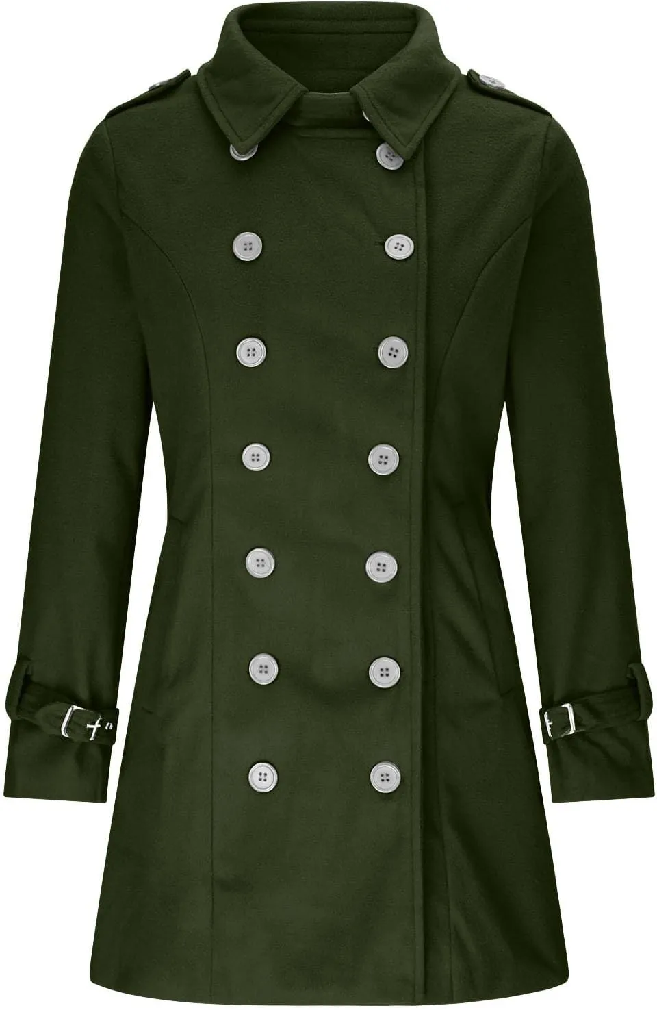 Womens Trench Coat Winter Fashion Double Breasted Wool Coat Elegant Collared Wool Blend Trench Pea Coats