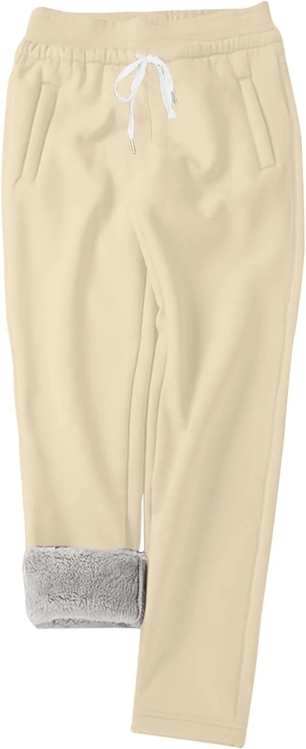 Women's Warm Sherpa Lined Athletic Sweatpants Jogger Fleece Pants Baggy Elastic Waist Push Sweat Pants with Pockets