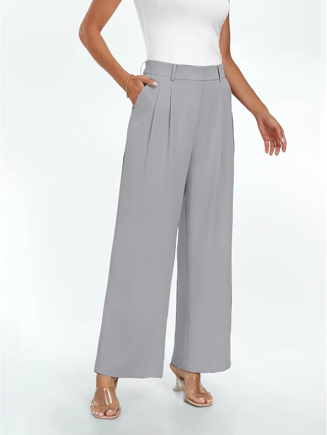 Women's Work Pants Dressy Wide Leg Dress Pants Business Long Straight Suit Pant Casual Office Work Palazzo Trousers