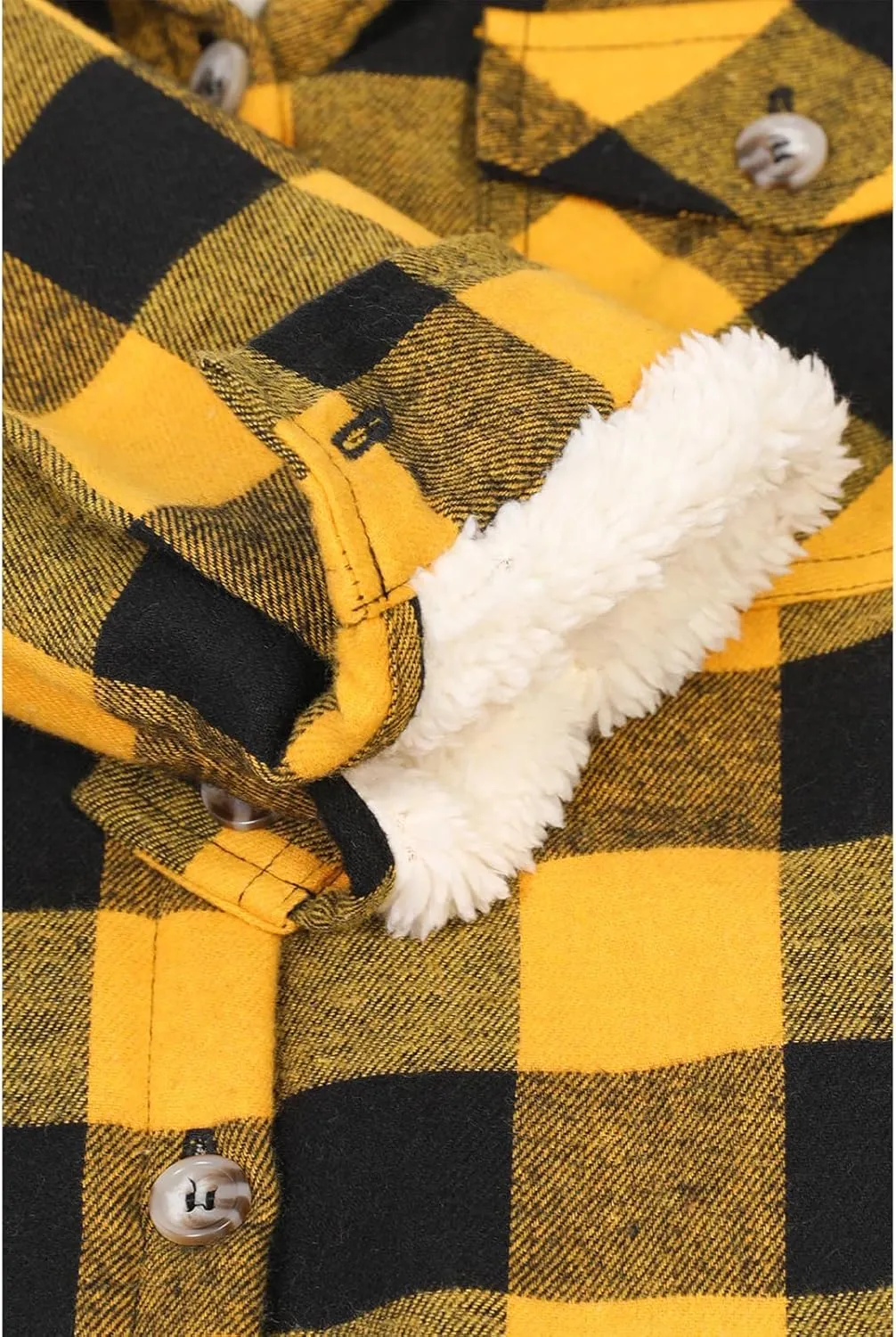 ZENTHACE Girls Hooded Plaid Flannel Shirt Jacket with Hand Pockets,Sherpa Lined Button Down Flannel Shacket Jacket