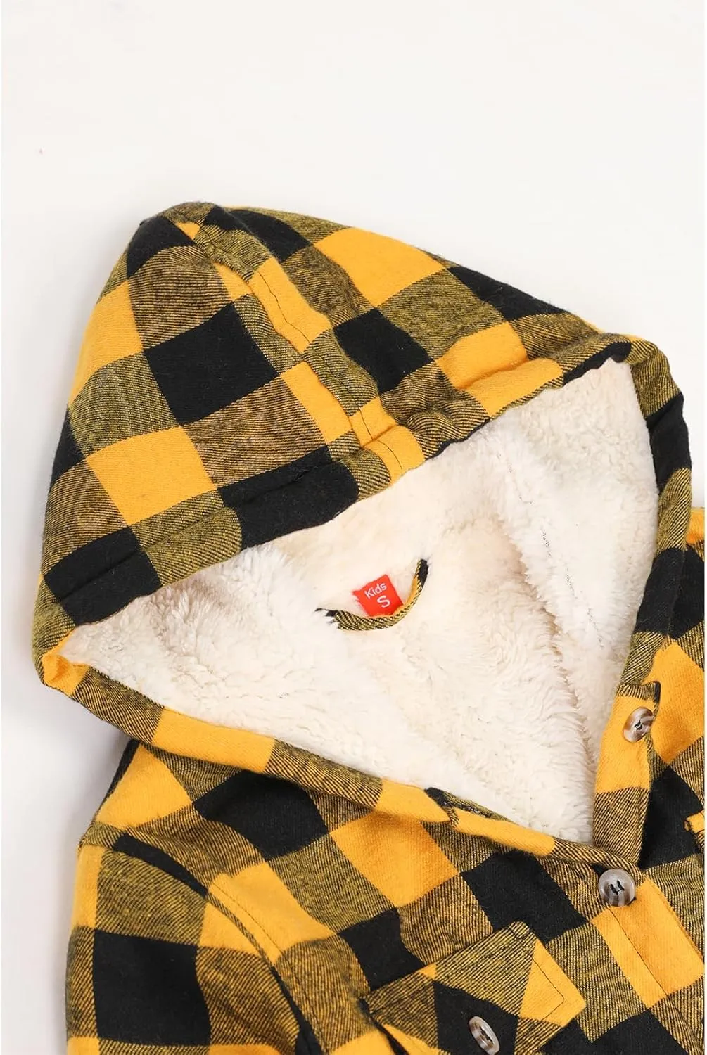 ZENTHACE Girls Hooded Plaid Flannel Shirt Jacket with Hand Pockets,Sherpa Lined Button Down Flannel Shacket Jacket